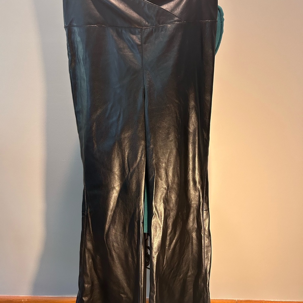 Versona Black Faux Leather Flare Pants